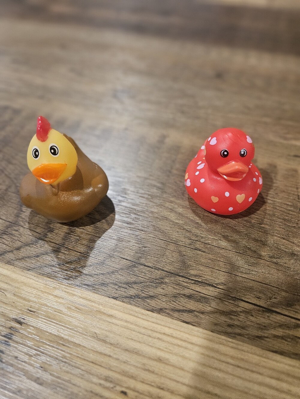 Red Heart Polka Dot Rubber Duck & Brown Chick Rubber Duck Set